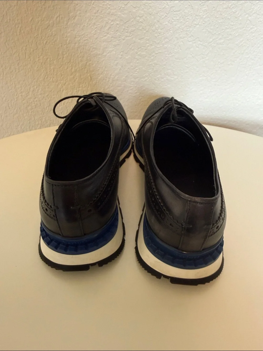 Men's Berluti Black Leather Wingtip Derby with Blue Accent Sole